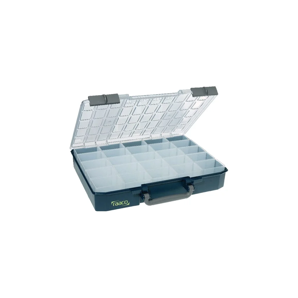 Cutie de sortiment 413x330x79mm, capacitate 13l, polipropilenă albastră, 25 compartimente, Carry-Lite 80 de Raaco 136327