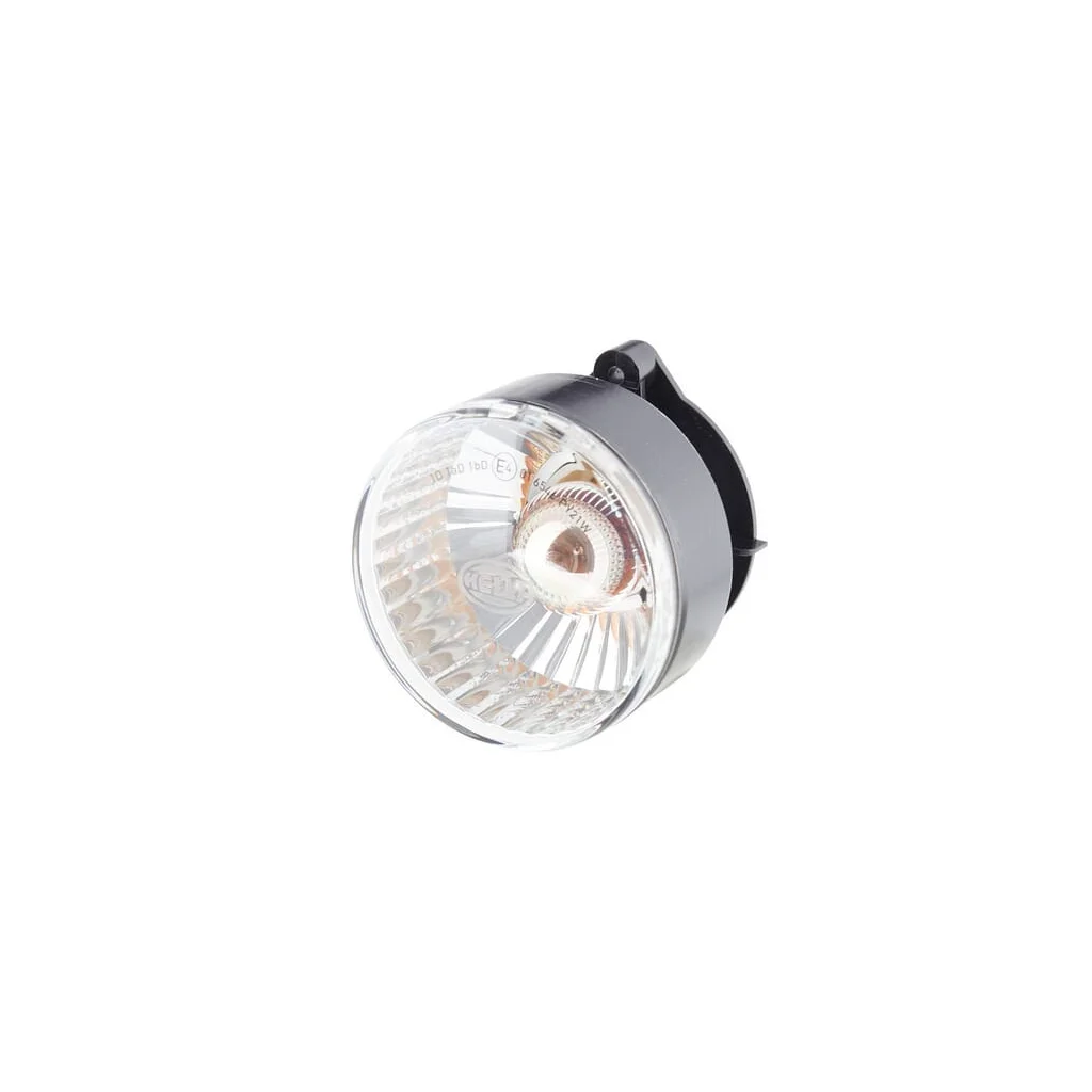 Lumină indicatoare 21W, rotundă, 12V, transparent/galben, carcasă: argintie, prindere cu șurub, diametru 66mm, mufă AMP, Hella 2BA009001201