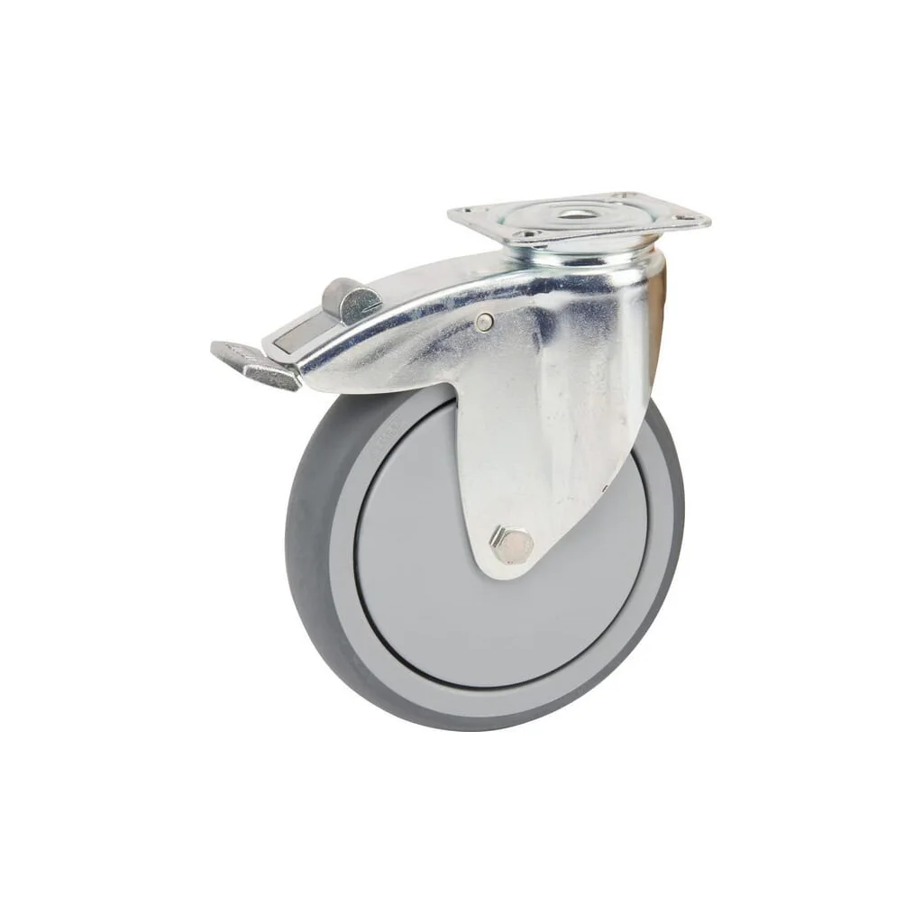 Roată pivotantă cu rolă cauciuc diametru 125x32mm cu frână fiting 77x67mm sarcină 100kg Tente 2477PJP125P50