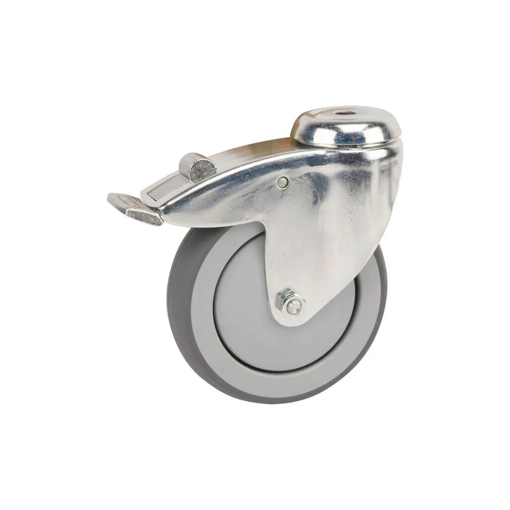 Roată pivotantă cu rolă cauciuc diametru 75x25mm cu frână 1 orificiu pentru șurub sarcină 75kg Tente 2477PJP075P3011