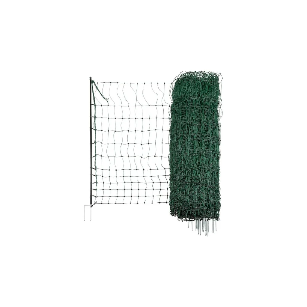 Plasă pentru păsări domestice 50m, stâlp cu vârf dublu 106cm, verde, conductor electric 292272
