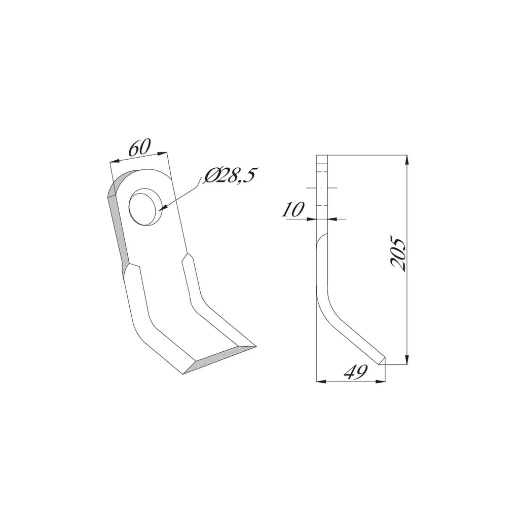 Cuțit tocător curbat 60x10x205 potrivit pentru Berti CK1330