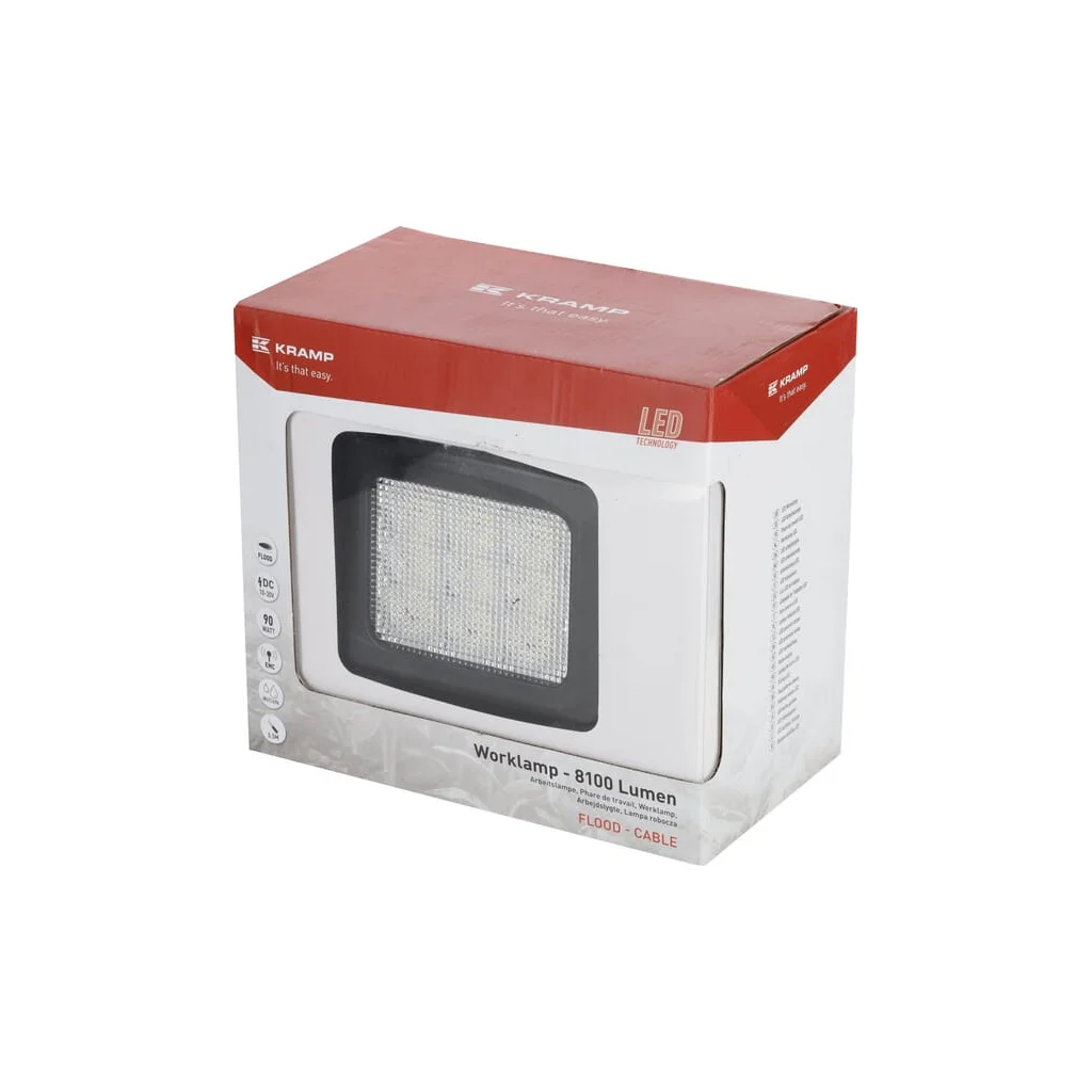 Lampă de lucru LED 90W 8100lm pătrată 10/30V 135x124mm tip flood 9 LED-uri Kramp LA10083