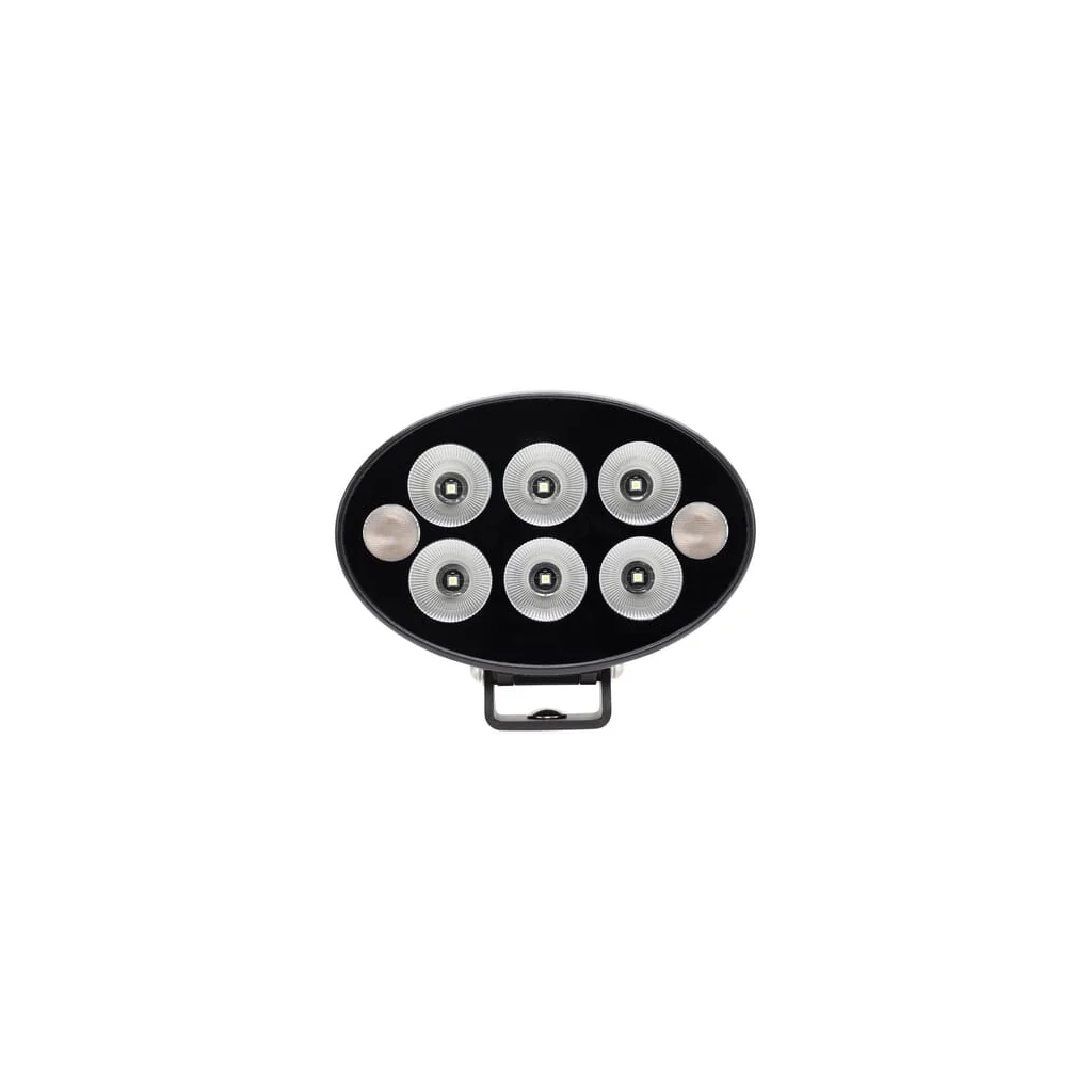 Lumină de lucru + lumină de avertizare LED portocaliu, 36W, 3500lm, oval, 12/24V, 155x105x58mm, Flood, 6+2LED-uri, Serie neagră LA10621