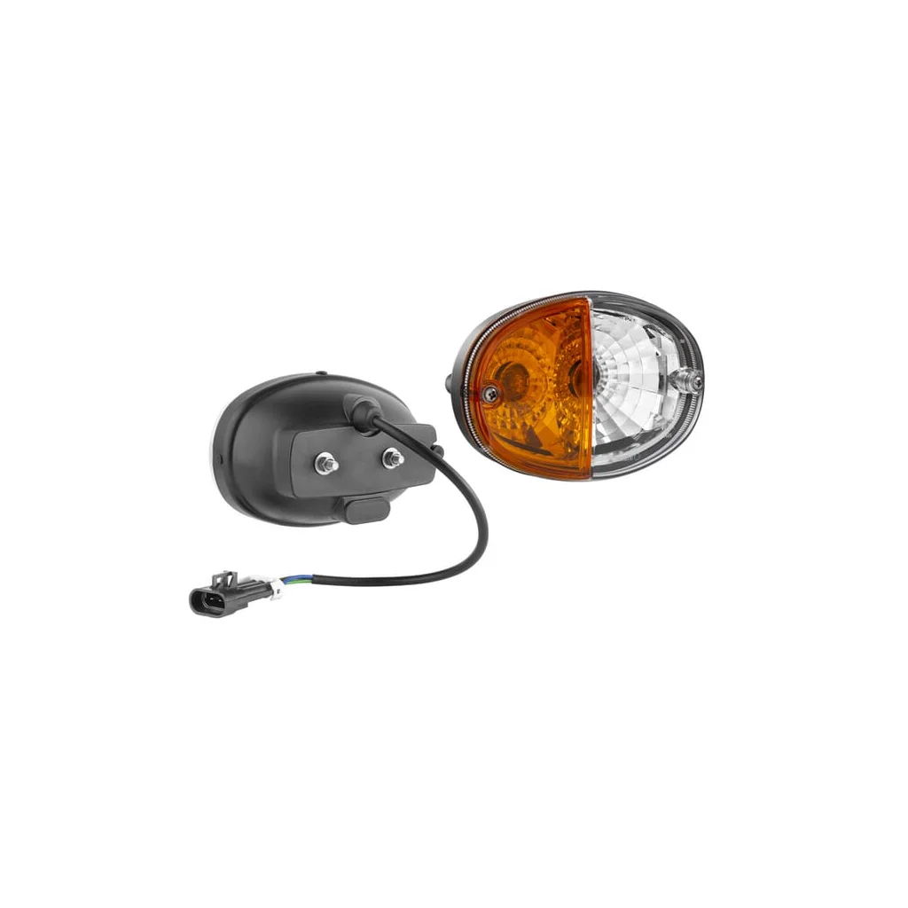 Semnalizator direcție și poziție halogen, față, dreapta, oval, 12V, galben/alb, fixare cu șurub, 140x93mm, mufă Delphi, Wesem LT348464