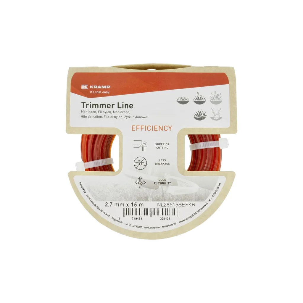 Fir trimmer Ø 2,65 mm 15 m pătrat roșu Efficiency NL26515SEFKR