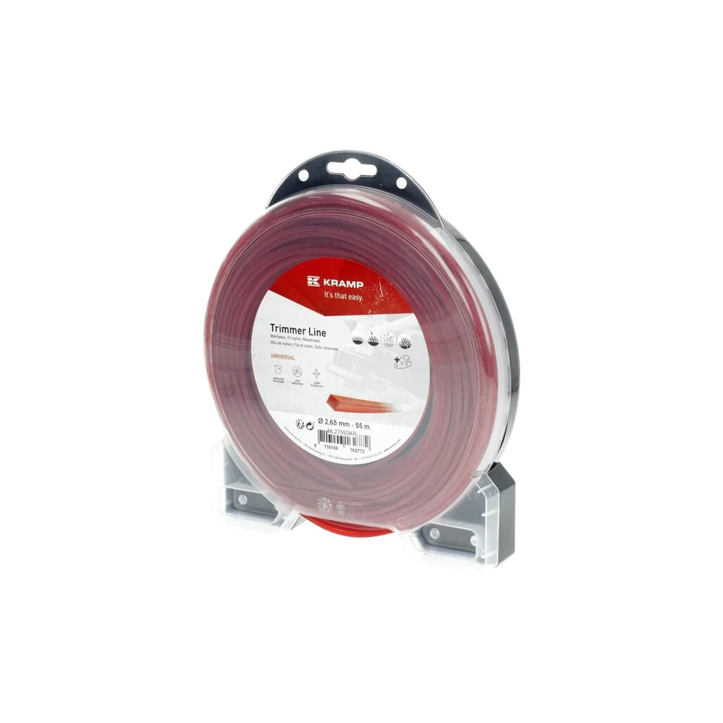 Fir de tăiere diametru 2,65mm, 55m, pătrat, roșu, Kramp NL2755SKR