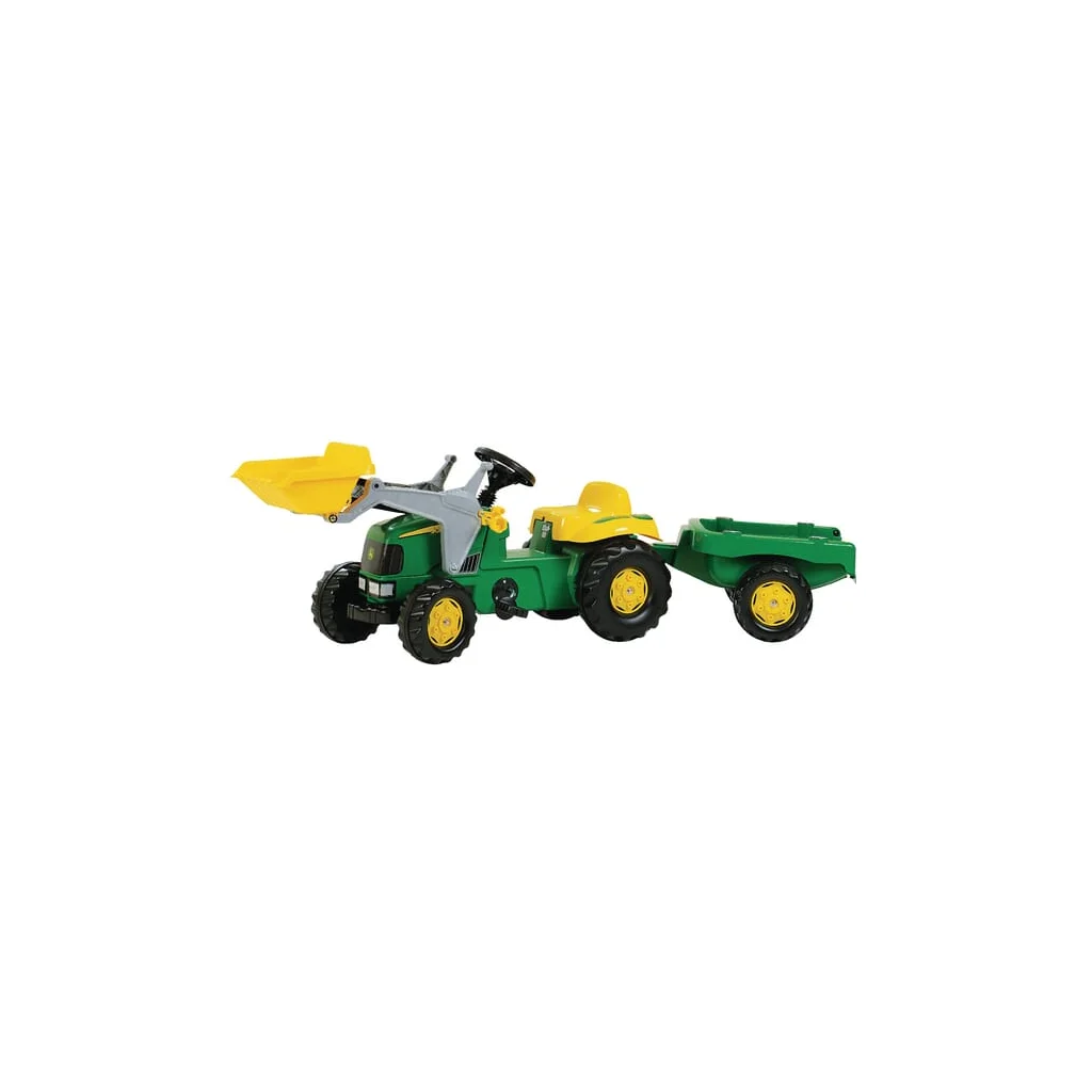 Tractor cu pedale John Deere cu încărcător frontal și remorcă rollyKid Rolly Toys R02311