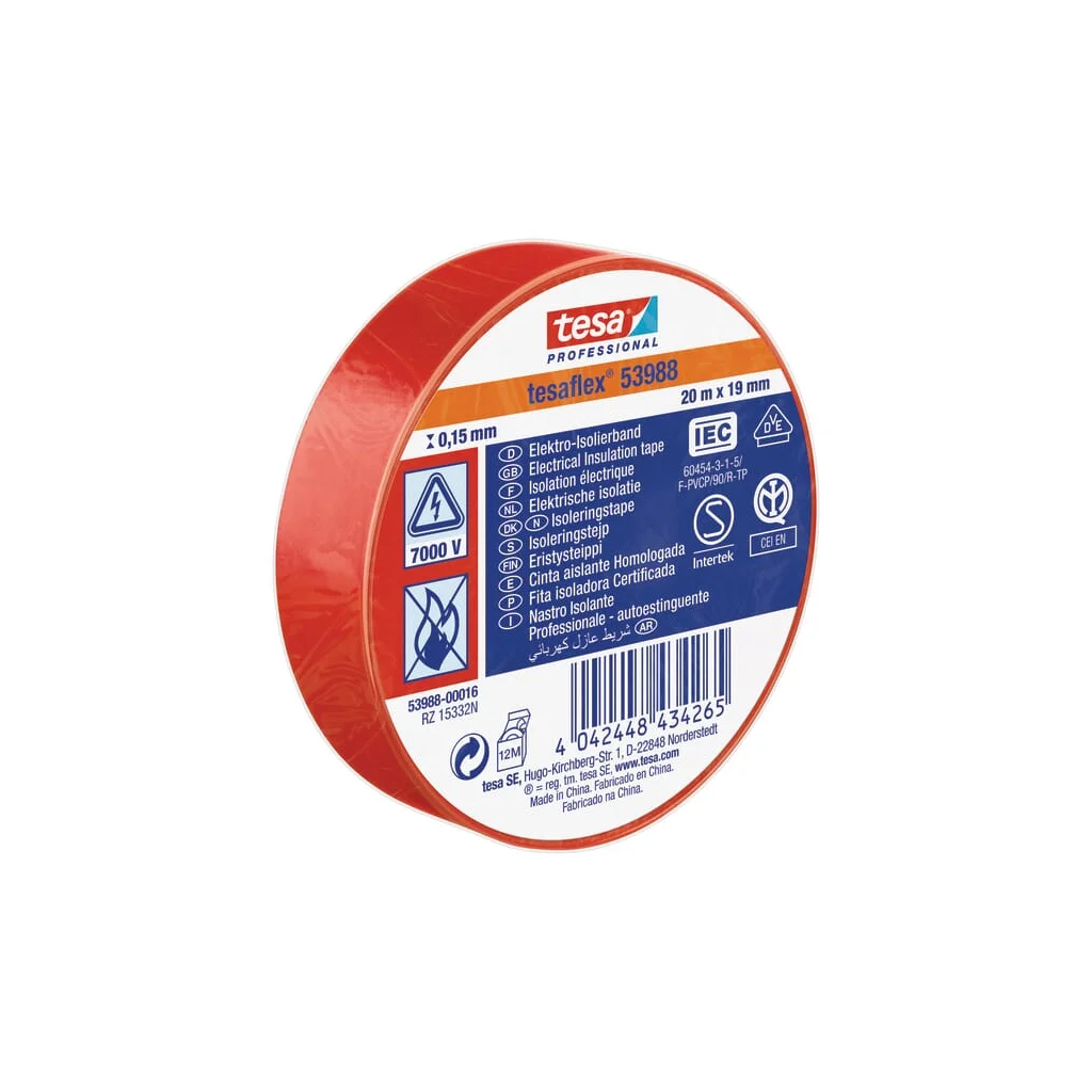 Bandă izolatoare, roșie, 20m x 19mm TesaFLEX® T539880001600