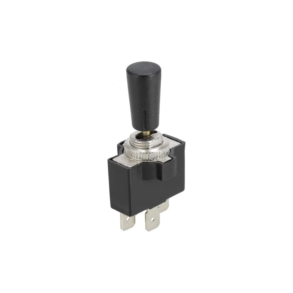 Întrerupător, on-off-on, 12-24VDC, 10A, 125-250VAC, 2A, 3 pini, conectori lamelari, piuliță metalică, capac de plastic SW10012KR