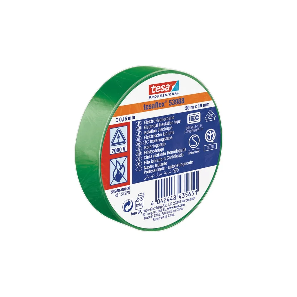 Bandă izolatoare, verde, 20m x 19mm TesaFLEX® T539880010600