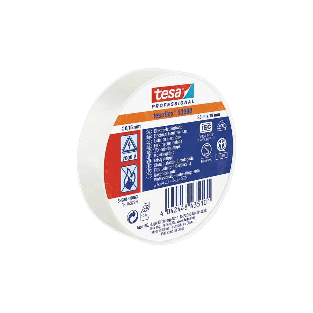 Bandă izolatoare, albă, 33m x 19mm TesaFLEX® T539880006300