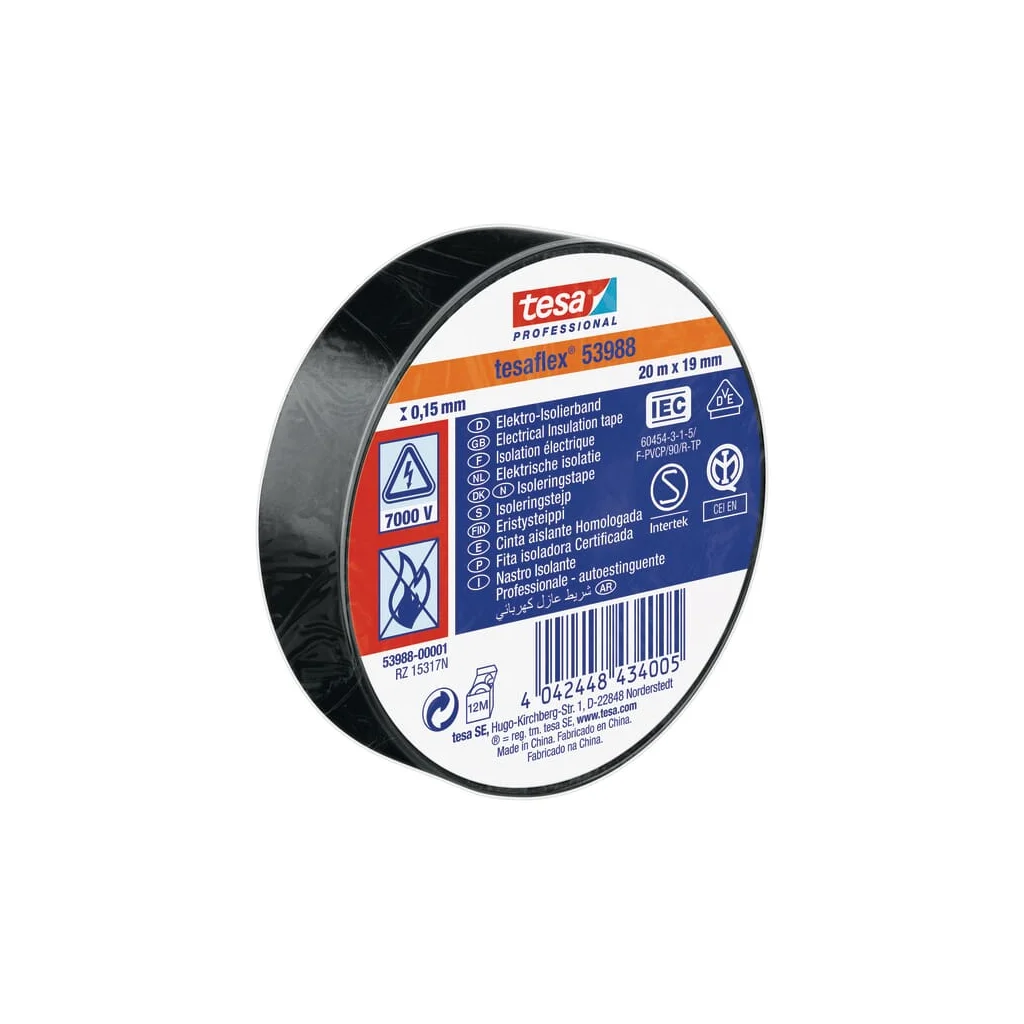 Bandă izolatoare, neagră, 20m x 19mm TesaFLEX® T539880000100