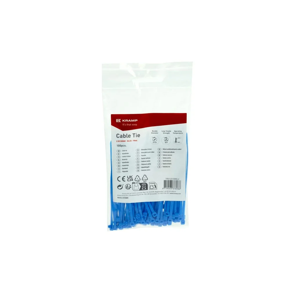 Colier pentru cablu 2.5x100mm, albastru, 100buc TR0125100BLU