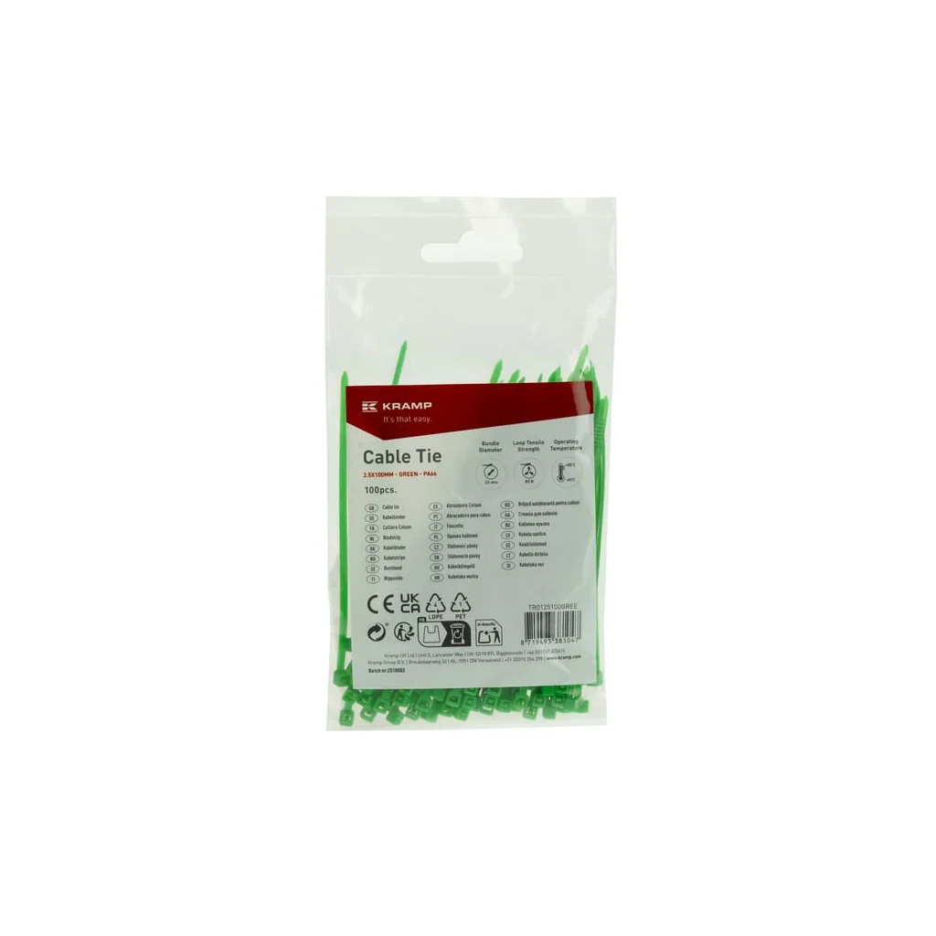 Colier pentru cablu 2.5x100mm, verde, 100buc TR0125100GREE