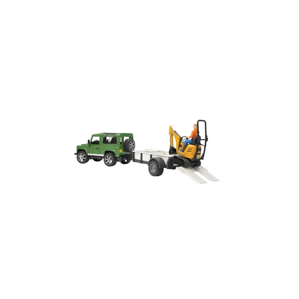 Mașină de teren Land Rover Defender cu remorcă și excavator cu șenile JCB U02593
