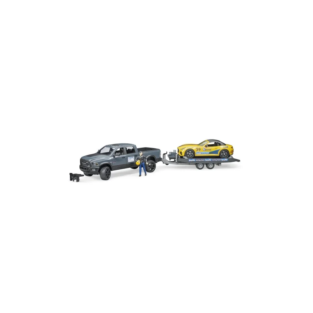 Mașină de teren cu benă Dodge RAM 2500 și echipă de curse Bruder U02504