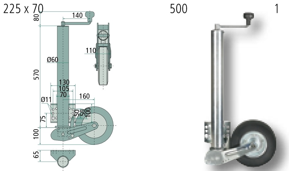 AL-KO Roata sprijin VK 60-BLH-255 SB - vollautomatisch klappbar