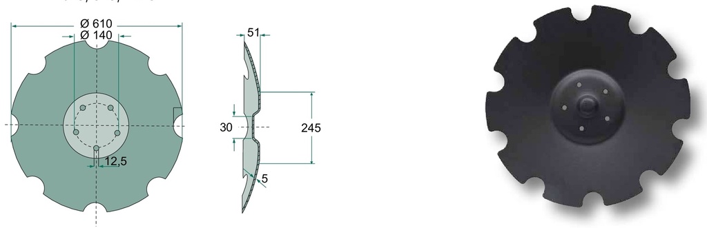 Taler disc - dintat, Ø 610 x 5 mm