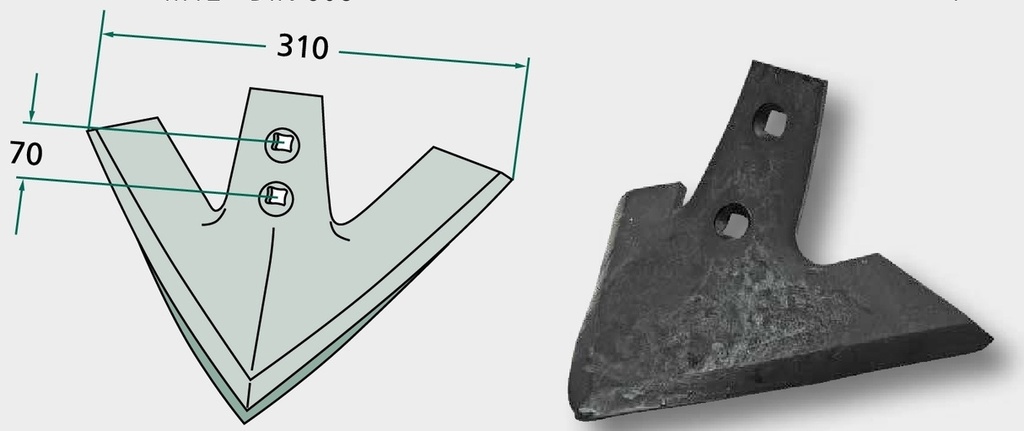 Brăzdar tip ,,labă de gâscă” 310 x 8 mm
