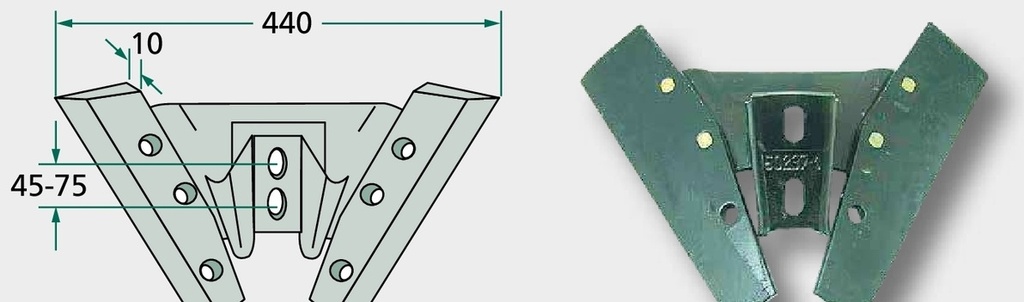 Aripă brăzdar - complet, (versiunea veche) coada cultivator lata 25 mm