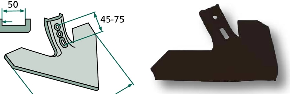 Brăzdar tip ,,labă de gâscă” - Unghi de lucru = 43° Raza= 300