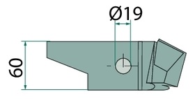 Dinte grapa rotativa - dreapta, ranforsat 290 x 59 x 18 mm