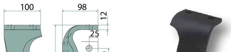 Dinte grapa rotativa - dreapta, ranforsat 300 x 100 x 12 mm