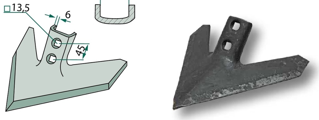 Brăzdar tip ,,labă de gâscă” - Unghi de lucru = 47°