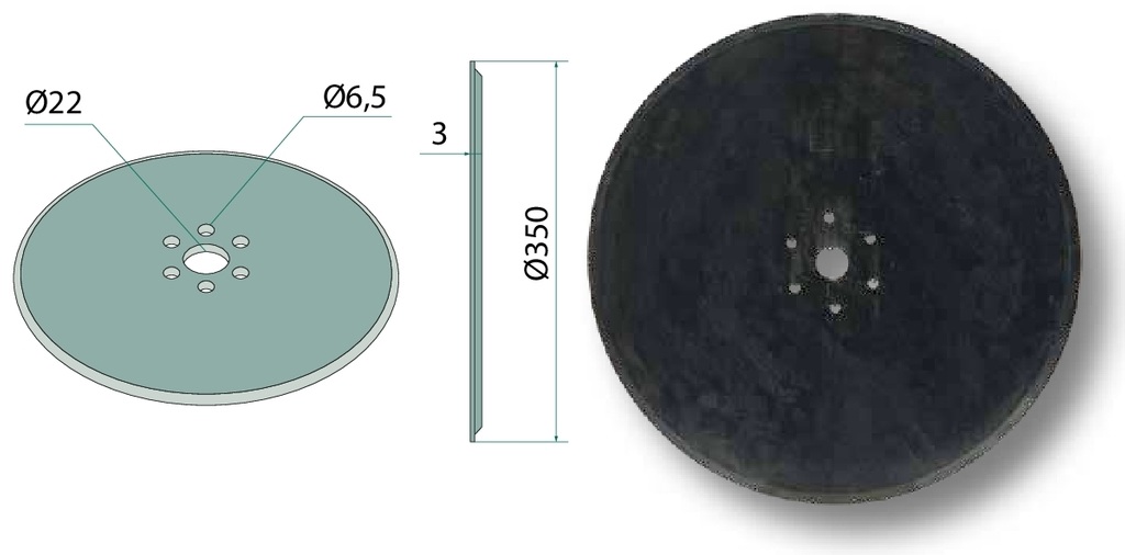 Disc de semanat - 350 x 3 mm, gaura Ø 65 mm
