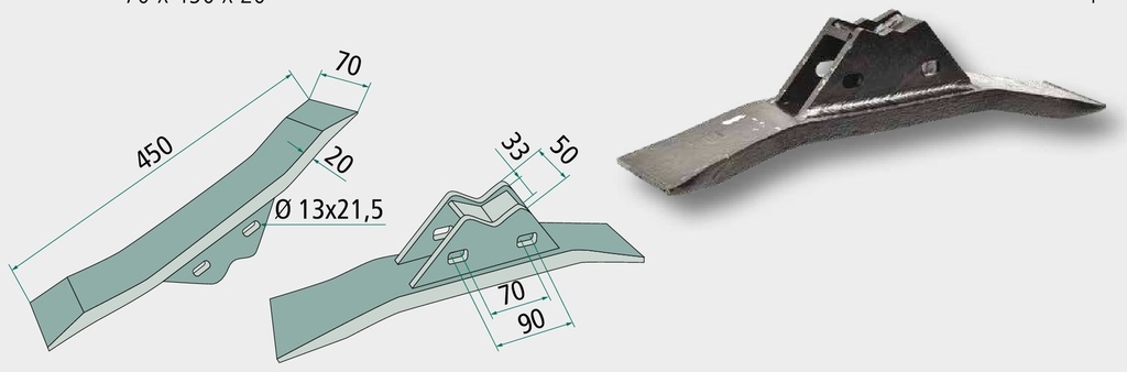Dalta pentru afanarea solului 70 x 450 x 20 mm