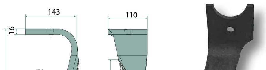 Dinte grapa rotativa - dreapta, ranforsat 315 x 120 x 16 mm