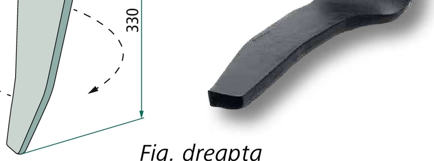 Dinte grapa rotativa - stanga, suport scurt