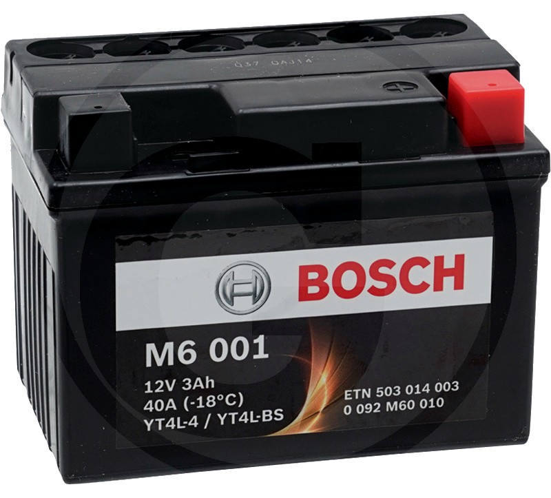 BOSCH Baterie M6 001 12 V / 3 Ah - Tehnologia AGM | PowerFrame | potrivită pentru start / stop