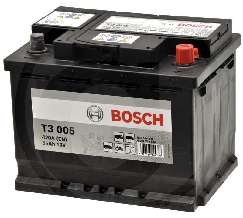 BOSCH Baterie T3 005 12 V / 55 Ah - Tehnologie hibridă SLI; calciu / calciu; reumplere cu apă