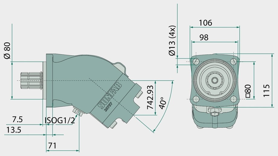 SUNFAB Motor cu piston SAM-010W-N-DL4-L35-S3G-100 350 bar