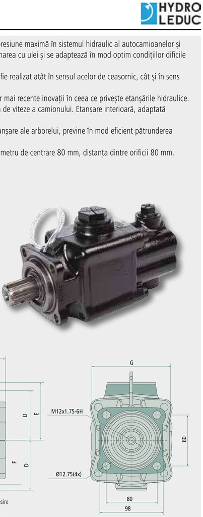 Hydro-Leduc Pompa cu piston axial, cu un singur circuit PAC 65cc Einkreispumpe