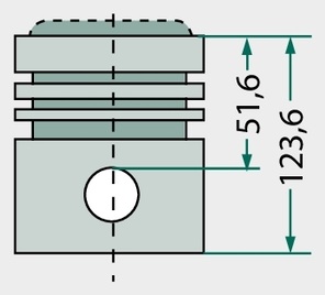 Set piston cpl. - 3 inele, diametru 102 mm, Bolt Ø 35 x 80 mm, Camera de combustie, diametru 56 mm, Adâncimea camerei de