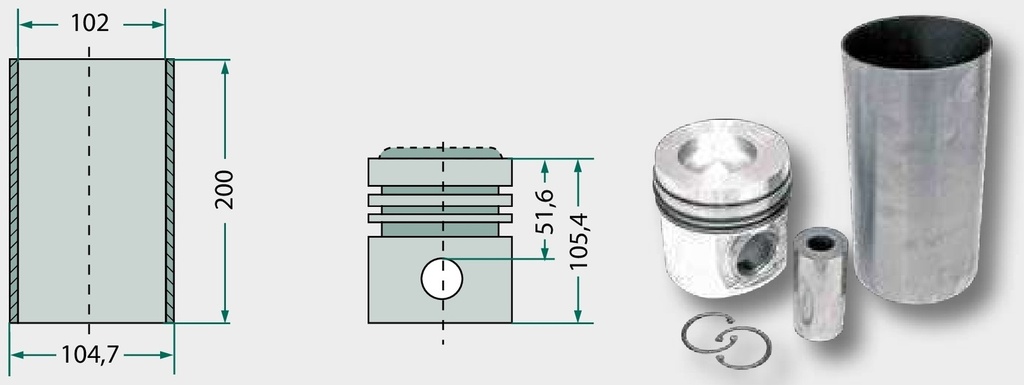 Piston cpl. - 3 inele bolturi Ø 38 x 82 mm camera de combustie Ø 52,3 mm adancime camera de combustie 24 mm inele 2,8 (i