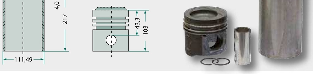 Piston cpl. Diametrul pistonului: 108,0 mm Diametrul camerei de combustie: 70,52 mm Șurub: 42 mm x 86 mm 3 inele de pist