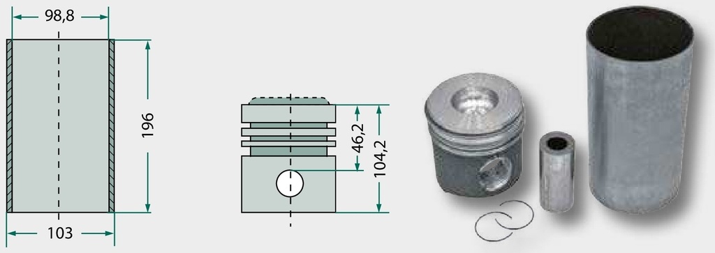 Set segmenti de piston - 3 inele, Ø 104 mm 3 mm (inel trapez) / 2,5 mm / 4 mm