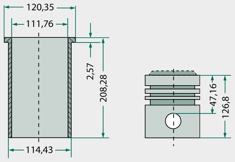 Set segmenti de piston - 4 inele, Ø 111,76 mm 3,16 mm (inel trapez) / 2,385 mm / 2,385 mm / 4,747 mm