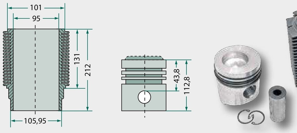 Set piston cpl. - 5 inele, diametru 98 mm, Diametru bolturi: 35 x 80 mm, Camera de combustie, diametru 24 mm