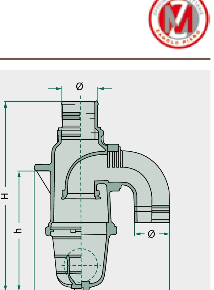 MZ Separator cu sifon Art. 0241 (24 C), racord arcuit fara robinet de drenaj