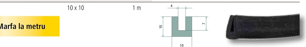Profil din cauciuc - Lungimea rolei: 50 m Material EPDM, negru