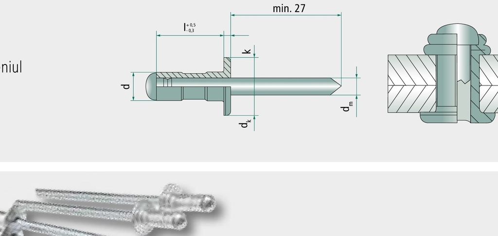 VE 500 Nituri oarbe cu cap plat 4x16,9 16,9 mm