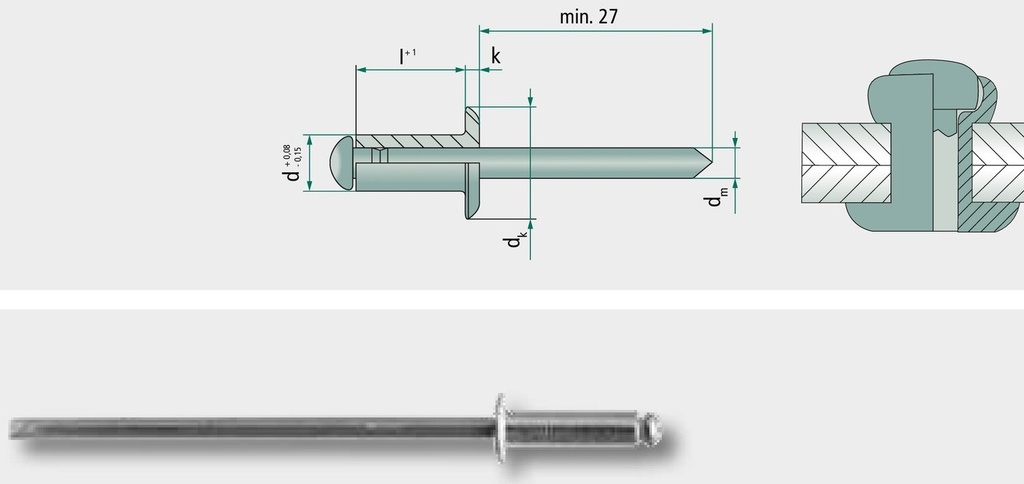 VE 250 Nituri oarbe cu cap plat 6,4x16 16 mm