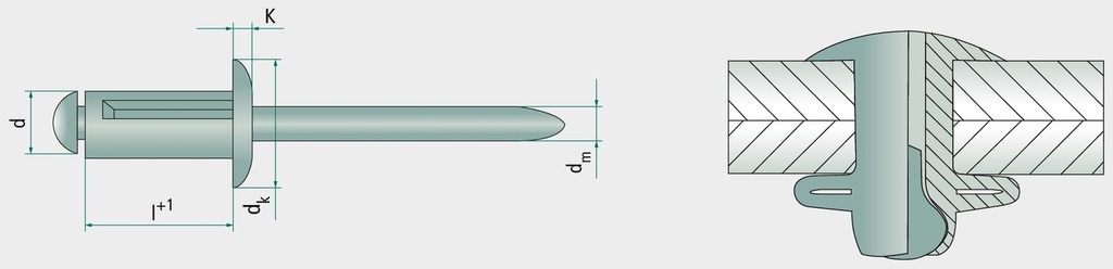 VE 500 Flachkopf-Presslaschenblindniet 4,8x24,5 24,5 mm