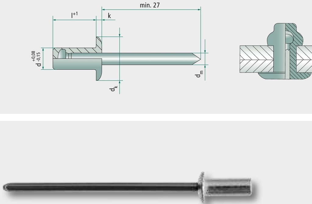 VE 500 Nituri oarbe cu cap plat 4x8 8 mm