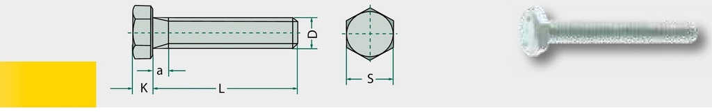 Surub hexagonal M16x120 DIN 933, U.V. 10 120 mm